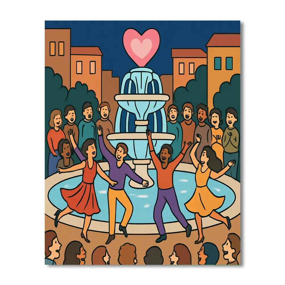 City Fountain Flash Mob Valentines Day Evening Paint by numbers art