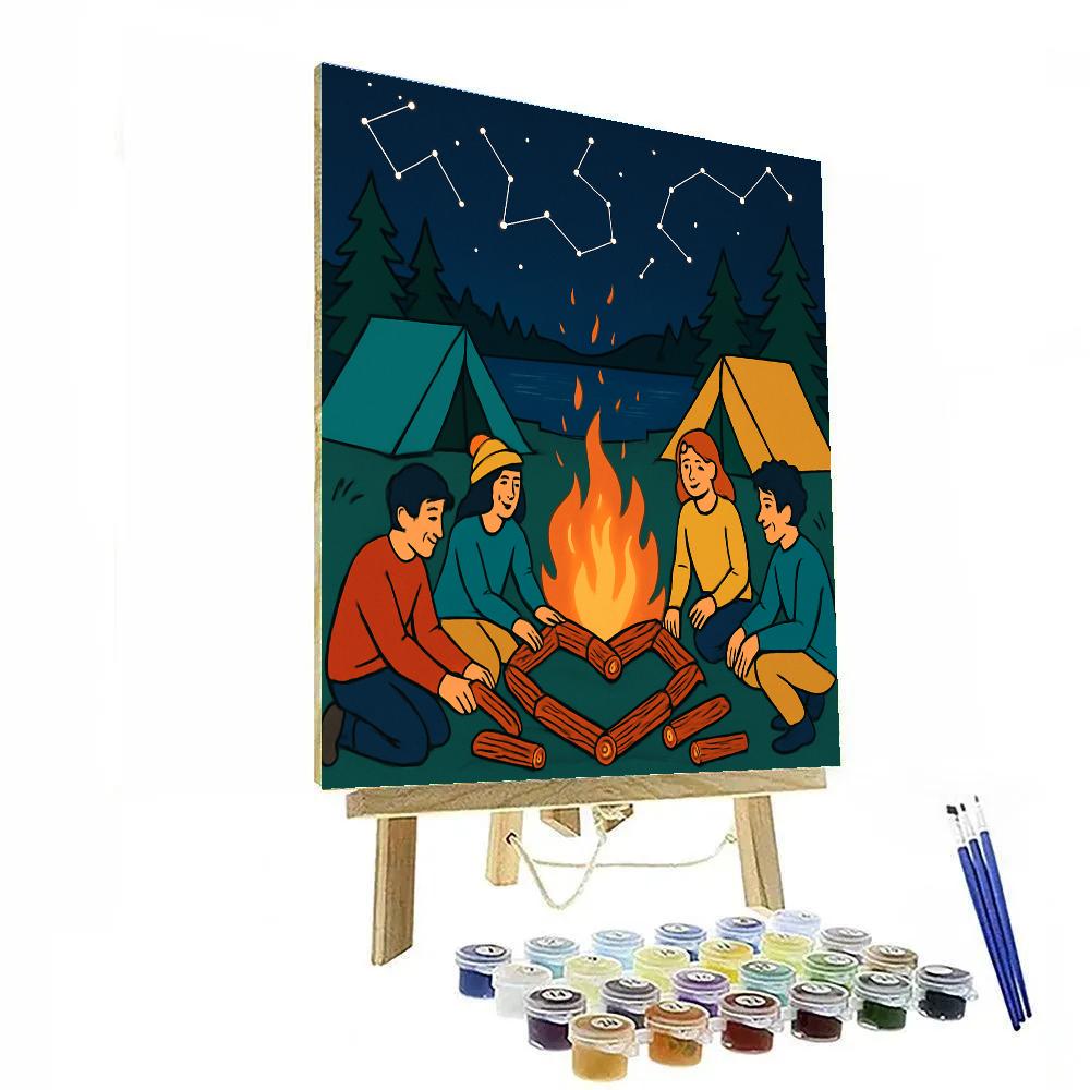 Valentines Day Lakeside Camping Night paint by color