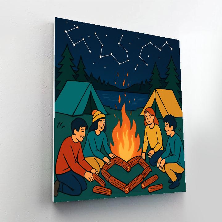 Valentines Day Lakeside Camping Night paint by color