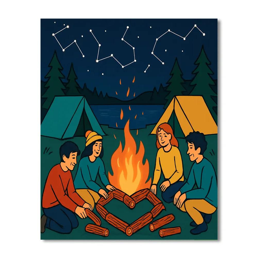 Valentines Day Lakeside Camping Night paint by color