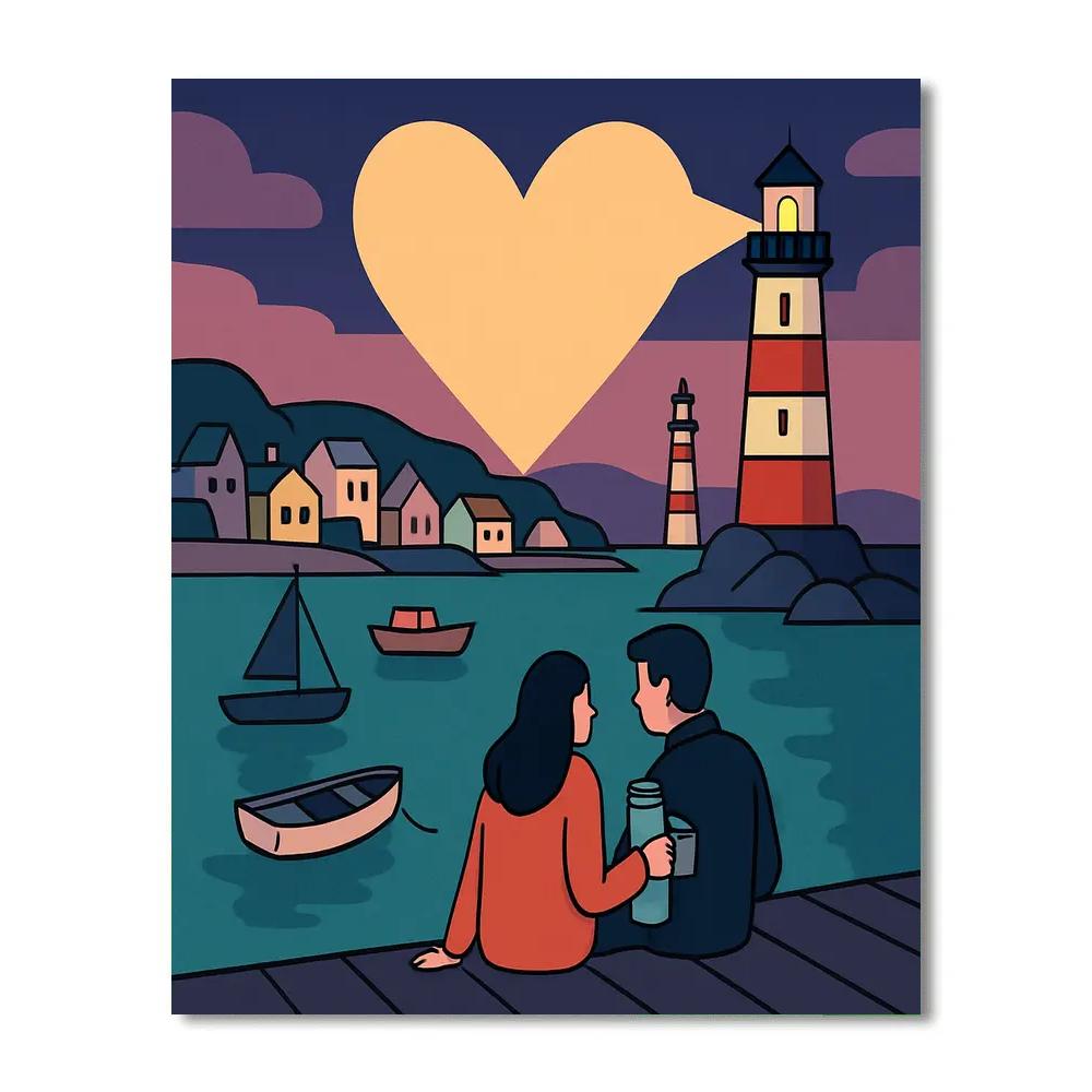 Harbor Lighthouse Valentines Day Beacon paint by color