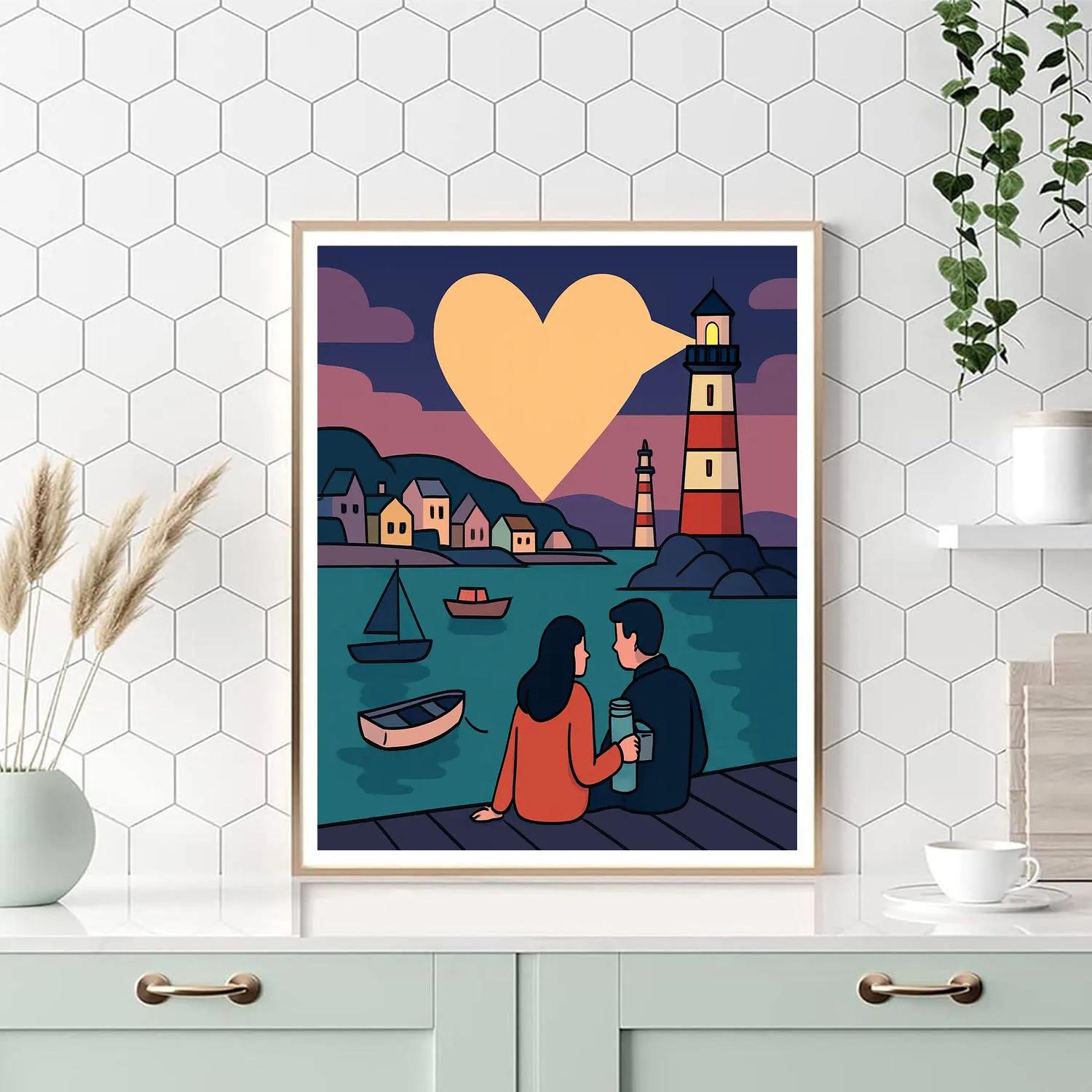 Harbor Lighthouse Valentines Day Beacon paint by color