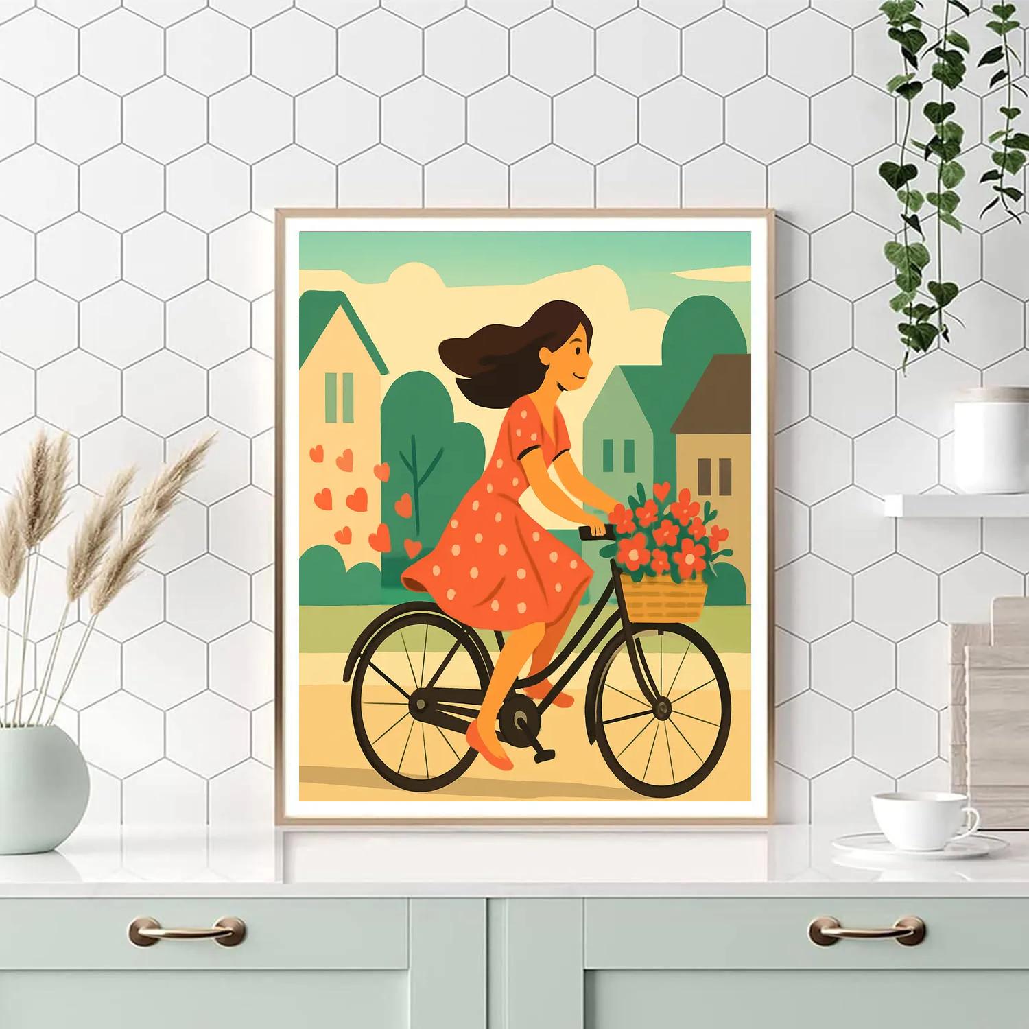 Morning Flower Bike Ride In Valentines Day Spirit Number painting