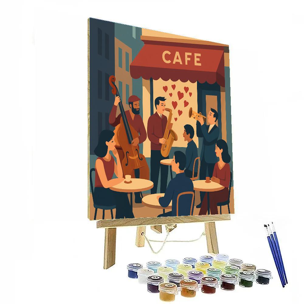 Cafe Street Musicians Valentines Day Harmony painting number kit