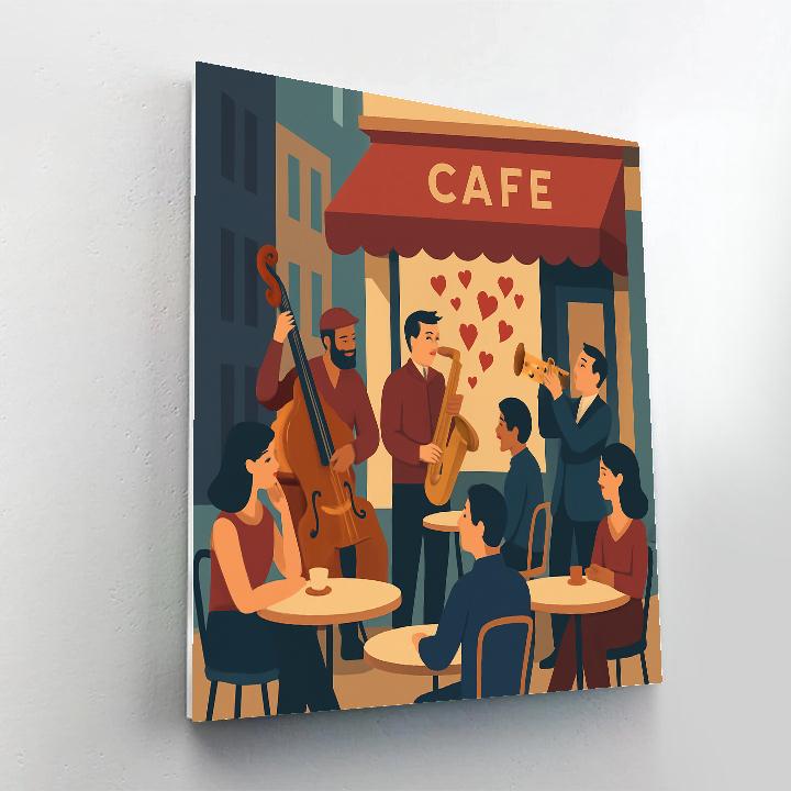 Cafe Street Musicians Valentines Day Harmony painting number kit