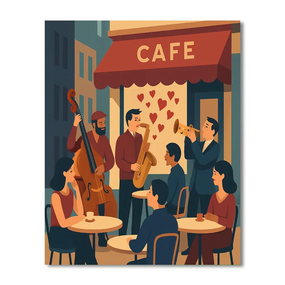 Cafe Street Musicians Valentines Day Harmony painting number kit