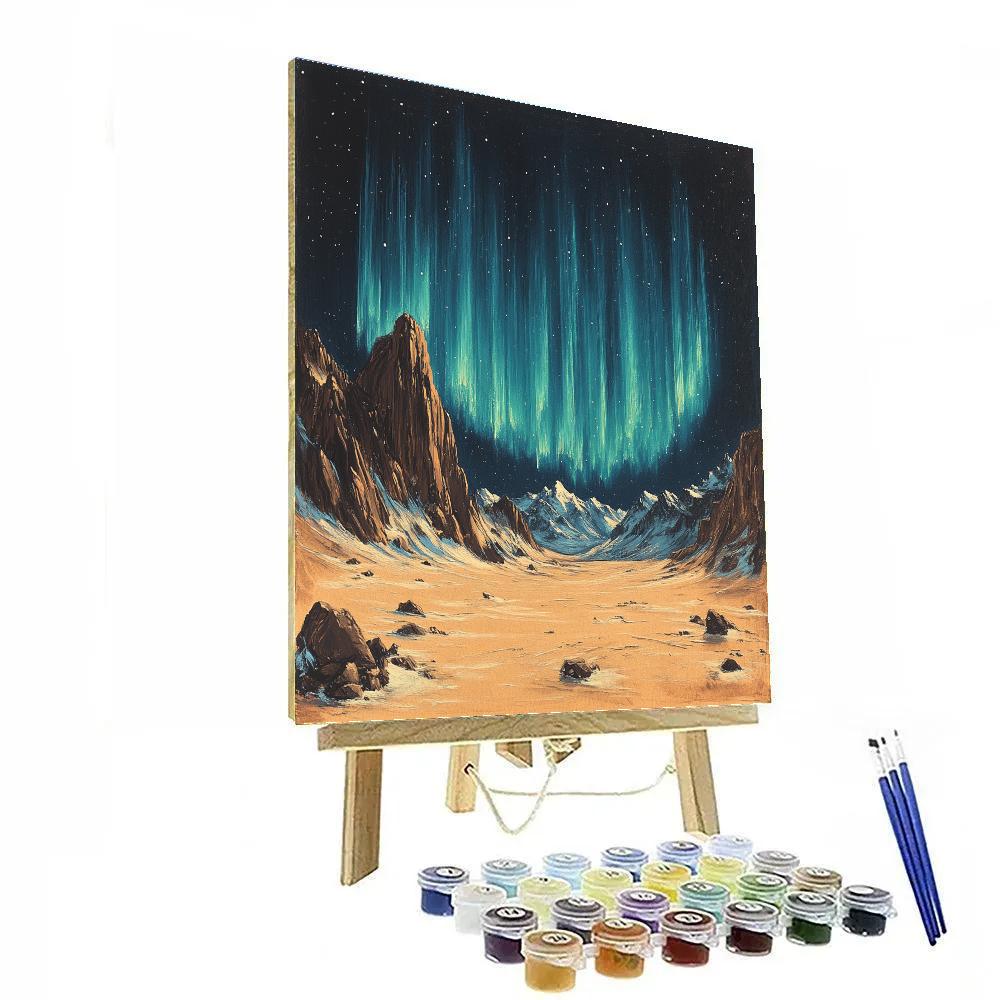 Leonardo Da Vinci Inspired Aurora Over Silent Mountains paint by numbers