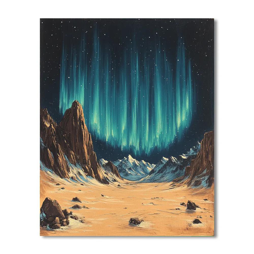 Leonardo Da Vinci Inspired Aurora Over Silent Mountains paint by numbers