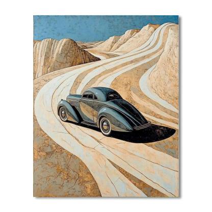 Michelangelo Inspired Vintage Car Silhouette Canyon painting number kit