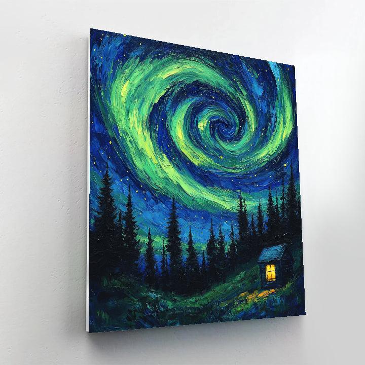 Van Gogh Inspired Aurora Over Pine Forest paint by numbers