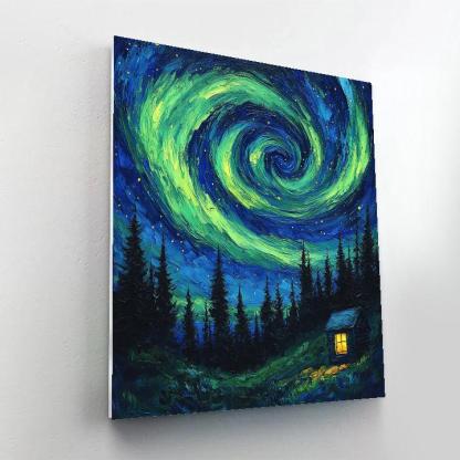 Van Gogh Inspired Aurora Over Pine Forest paint by numbers
