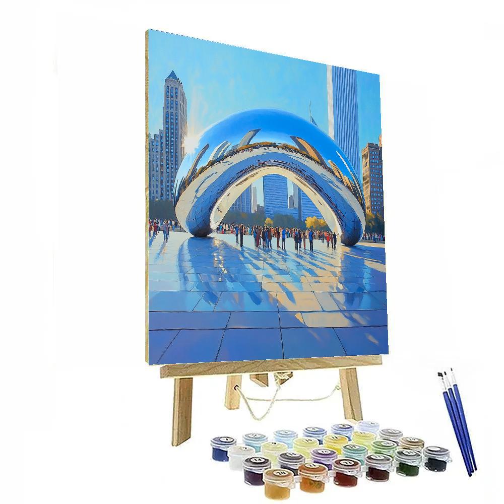 Giant Reflective Bean Sculpture In Millennium Park Chicago United States Paint by numbers art