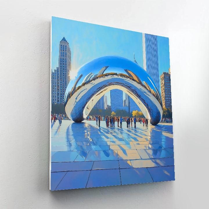 Giant Reflective Bean Sculpture In Millennium Park Chicago United States Paint by numbers art