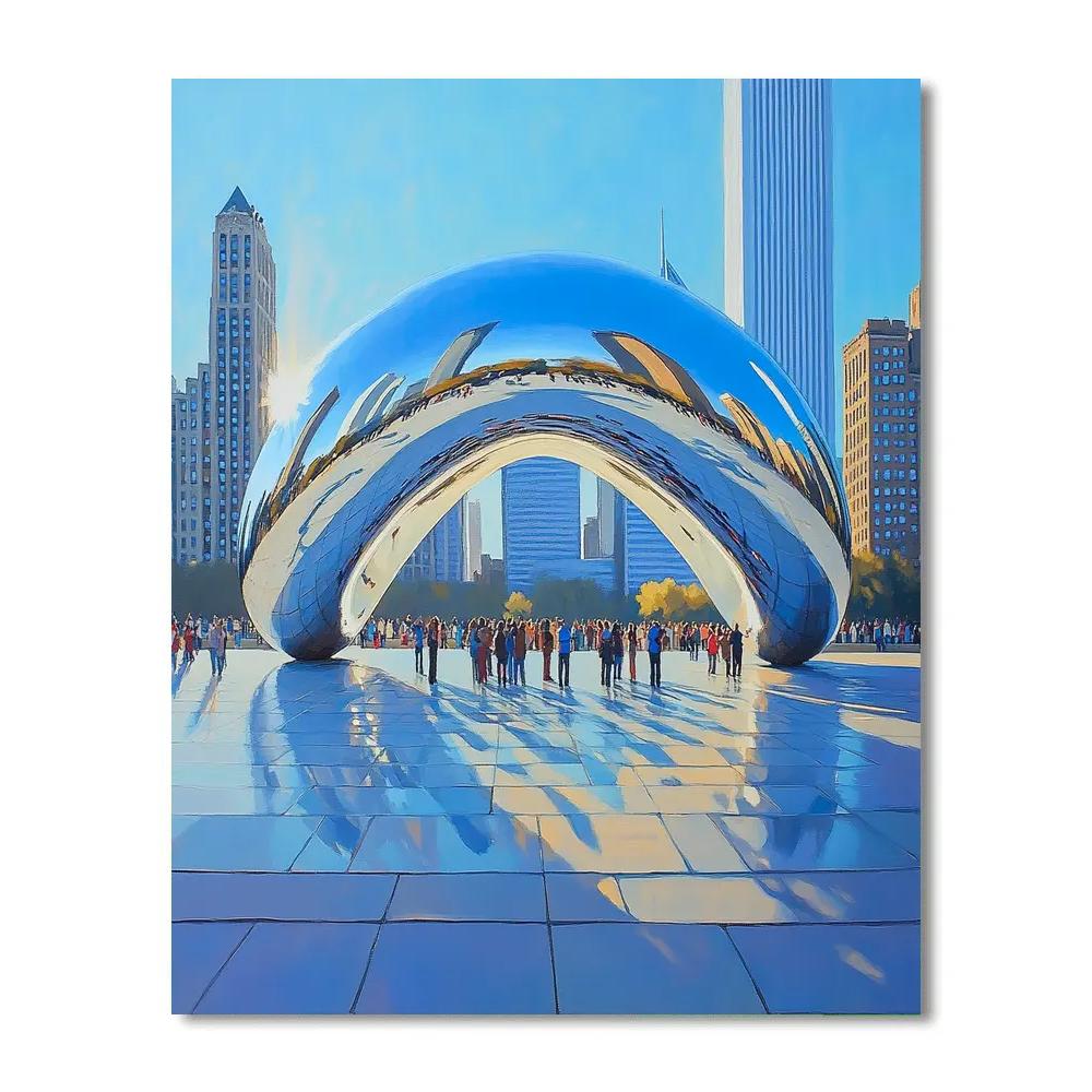 Giant Reflective Bean Sculpture In Millennium Park Chicago United States Paint by numbers art
