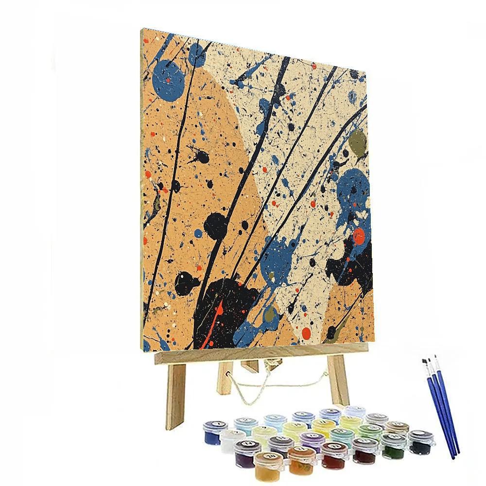 Jackson Pollock Inspired Monsoon Pressure Lattice In Ochre And Cobalt paint by color