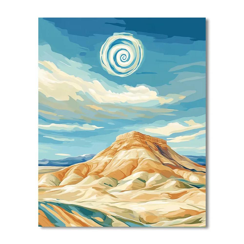 Georgia OKeeffe Inspired Sunlit Mesa With Spiral Cloud Halo Paint by numbers art