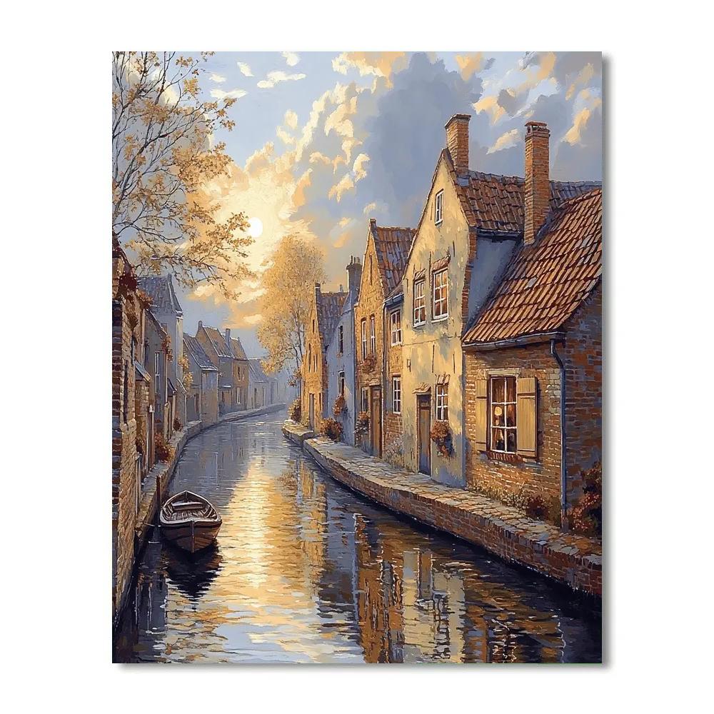 Johannes Vermeer Inspired Delft Canal Reflections At Morning Haze Paint by numbers kits