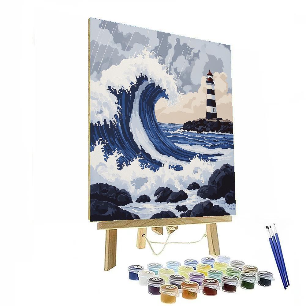 Hokusai Inspired Storm Waves And Lighthouse Painting by numbers kit