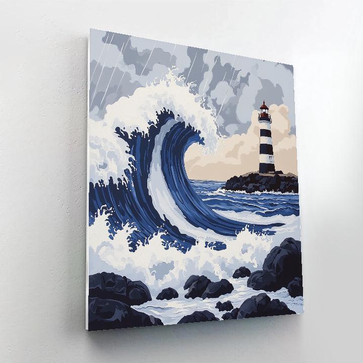 Hokusai Inspired Storm Waves And Lighthouse Painting by numbers kit