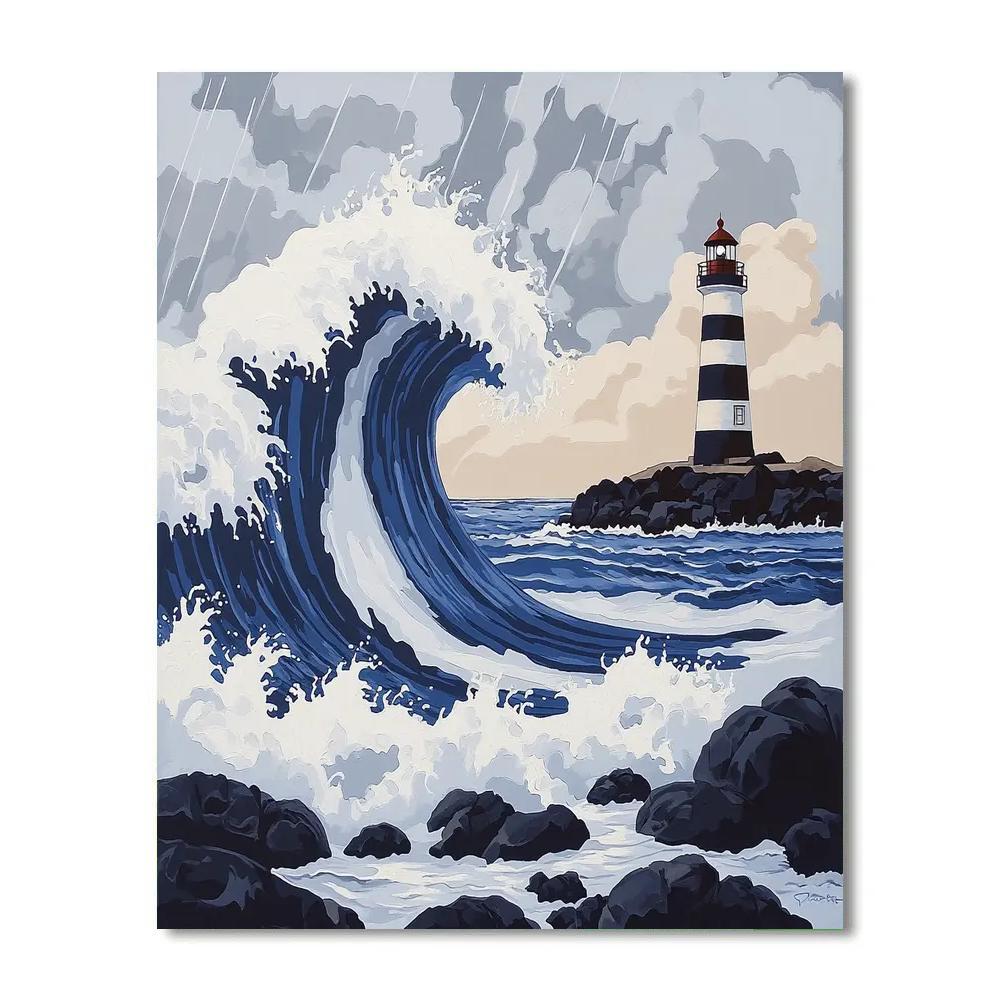 Hokusai Inspired Storm Waves And Lighthouse Painting by numbers kit