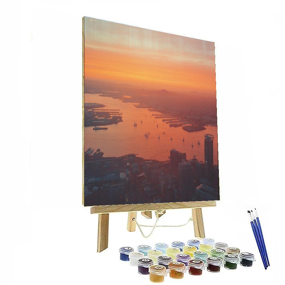 Sunset Skyline From Sky Tower Observation Deck Auckland New Zealand Number painting