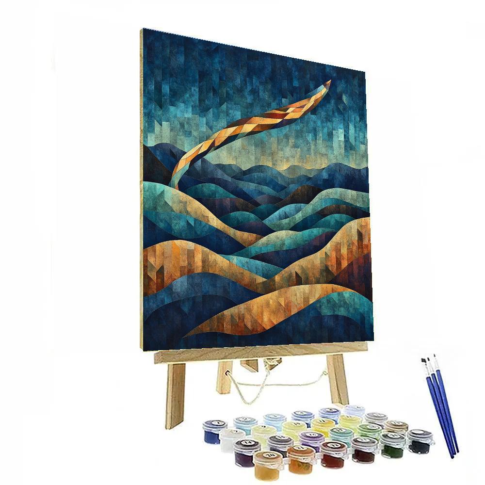 Pablo Picasso Inspired Cubist Comet Over Terraced Hills Paint by numbers art