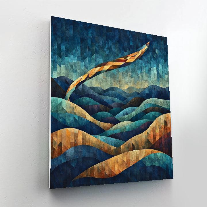 Pablo Picasso Inspired Cubist Comet Over Terraced Hills Paint by numbers art