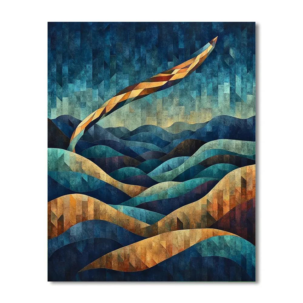 Pablo Picasso Inspired Cubist Comet Over Terraced Hills Paint by numbers art