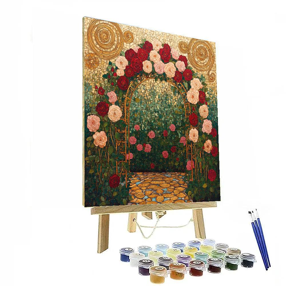 Gustav Klimt Inspired Golden Garden Of Roses paint by color