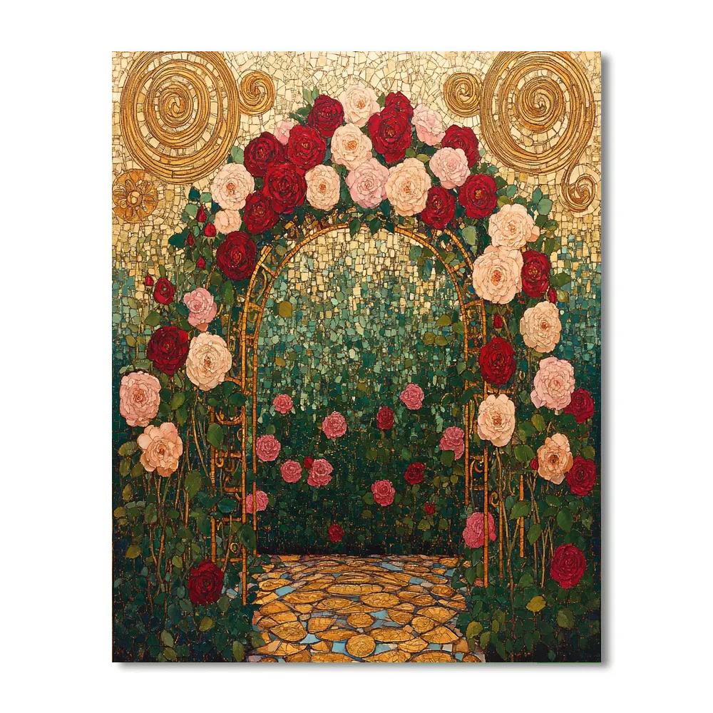 Gustav Klimt Inspired Golden Garden Of Roses paint by color