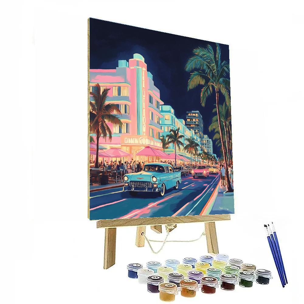Ocean Drive Art Deco Facades At Night Miami Beach United States painting number kit