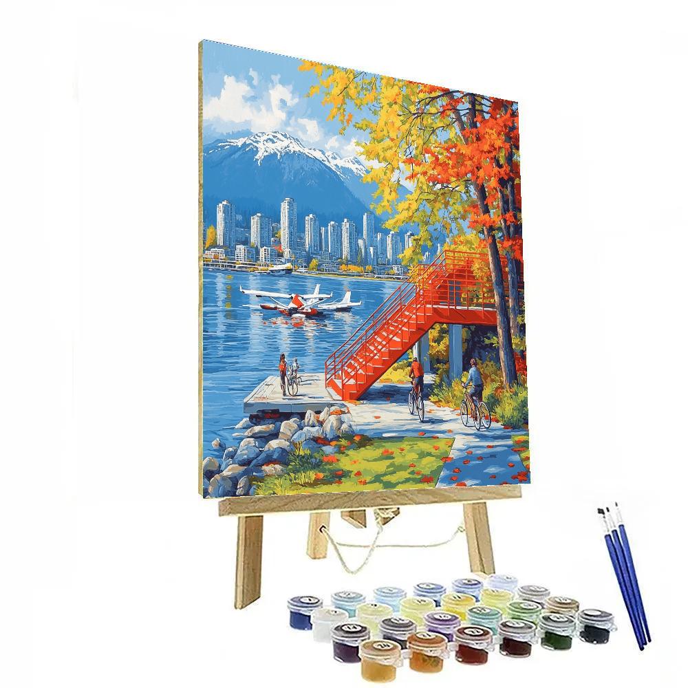 Dramatic Red Stairs In Coal Harbor Seawall Vancouver Canada painting number kit