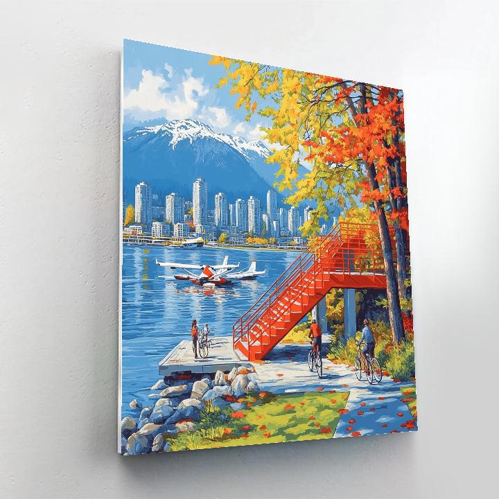 Dramatic Red Stairs In Coal Harbor Seawall Vancouver Canada painting number kit