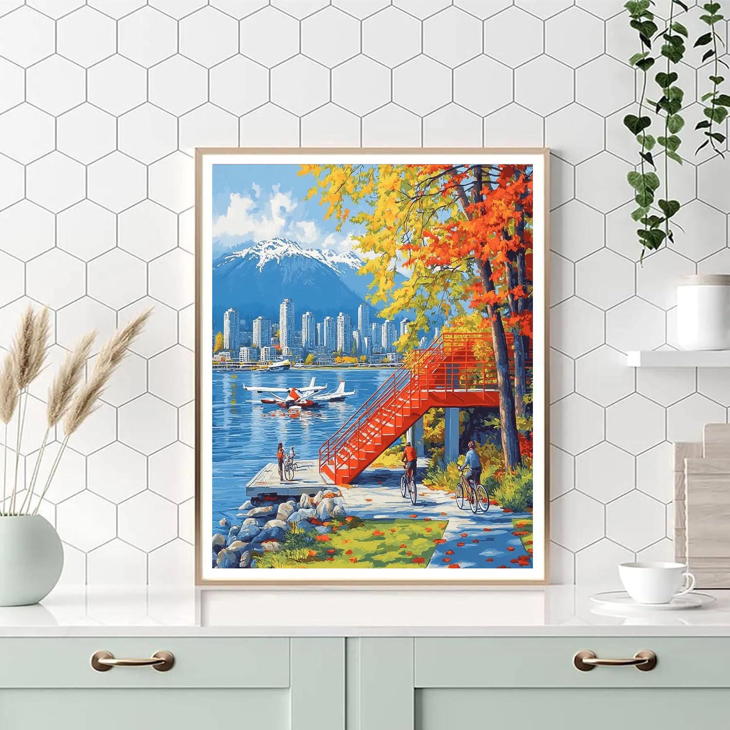 Dramatic Red Stairs In Coal Harbor Seawall Vancouver Canada painting number kit