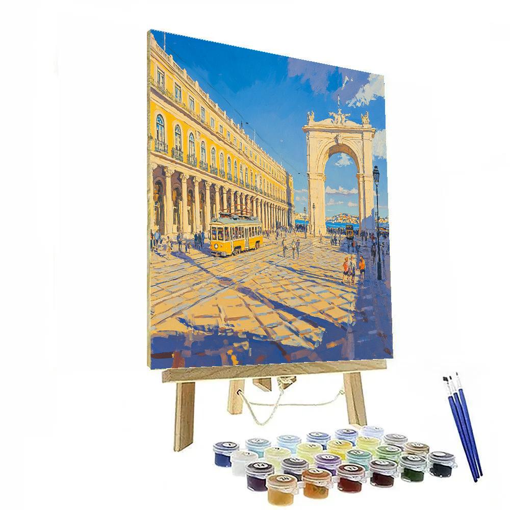 Historic Tram And Colonnades In Praça Do Comércio Lisbon Portugal DIY paint by numbers