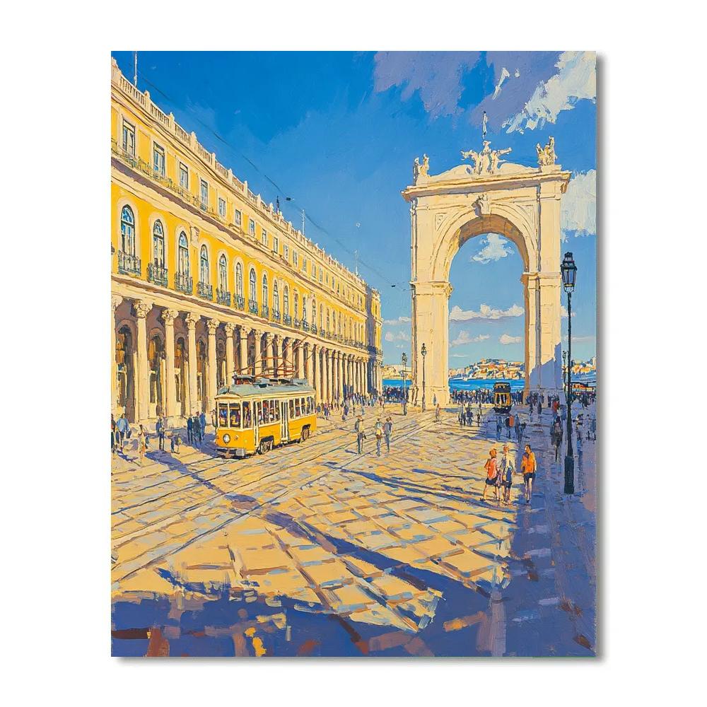 Historic Tram And Colonnades In Praça Do Comércio Lisbon Portugal DIY paint by numbers