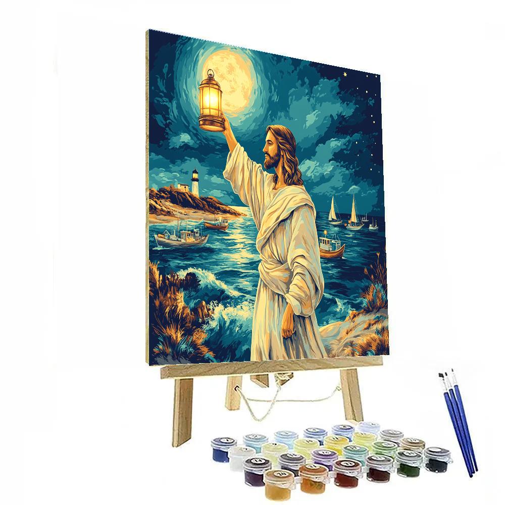 Stained Glass Jesus Harbor Lantern painting number kit