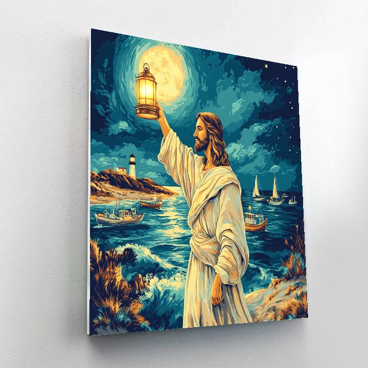 Stained Glass Jesus Harbor Lantern painting number kit