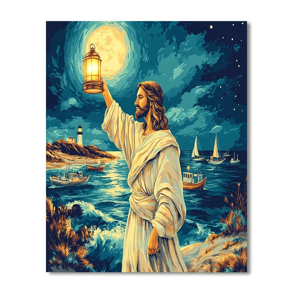 Stained Glass Jesus Harbor Lantern painting number kit