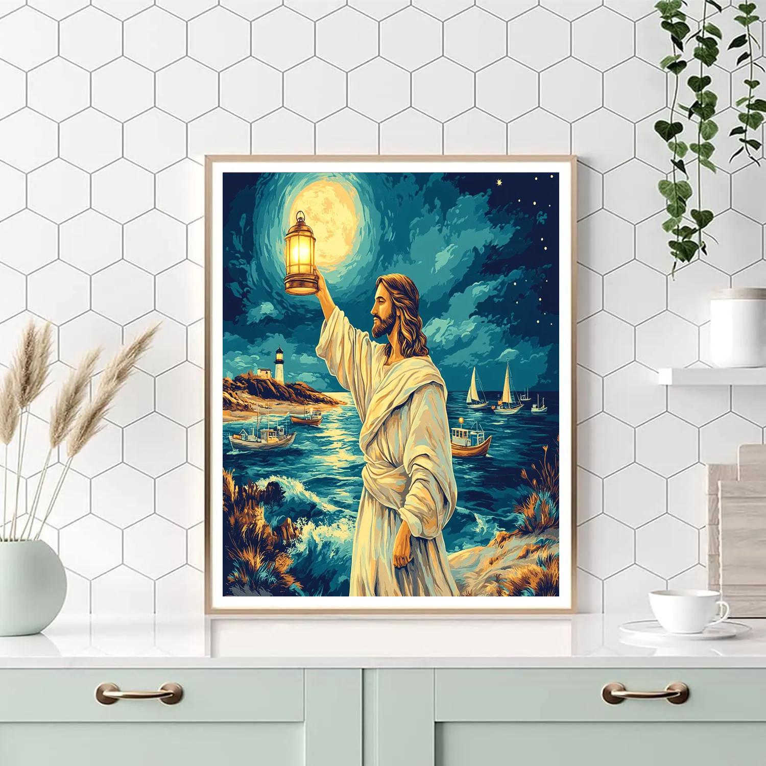 Stained Glass Jesus Harbor Lantern painting number kit