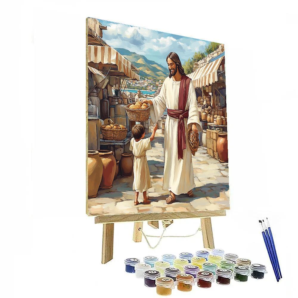 Bread And Fish Market With Jesus Paint by numbers art