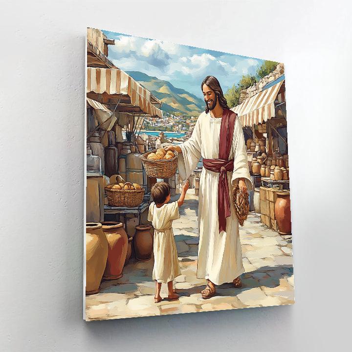 Bread And Fish Market With Jesus Paint by numbers art