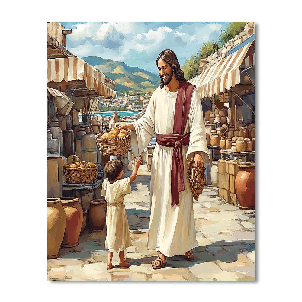Bread And Fish Market With Jesus Paint by numbers art