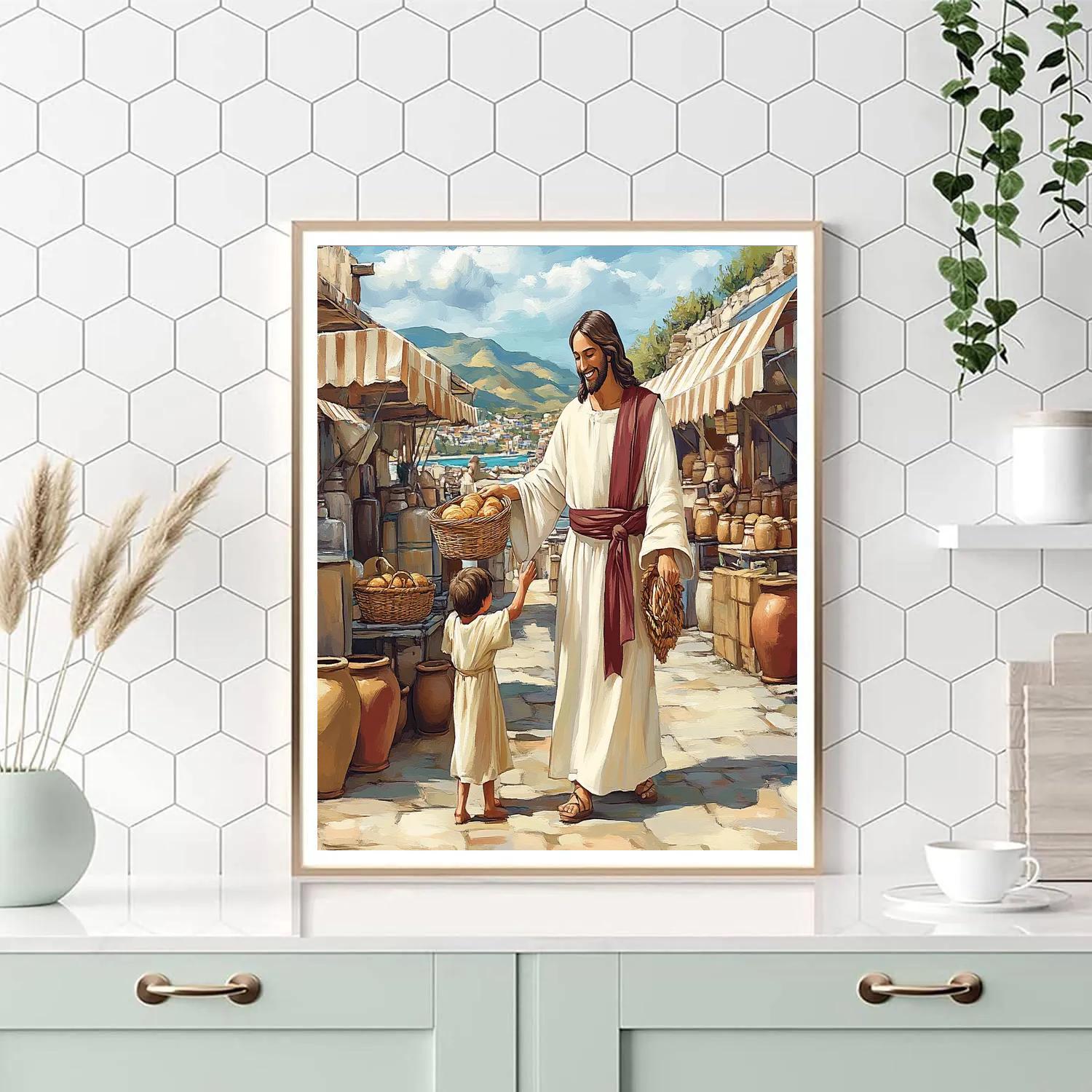Bread And Fish Market With Jesus Paint by numbers art