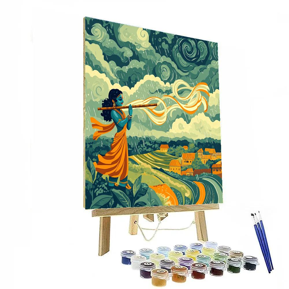 Krishna Tuning The Monsoon Wind Flute paint by number