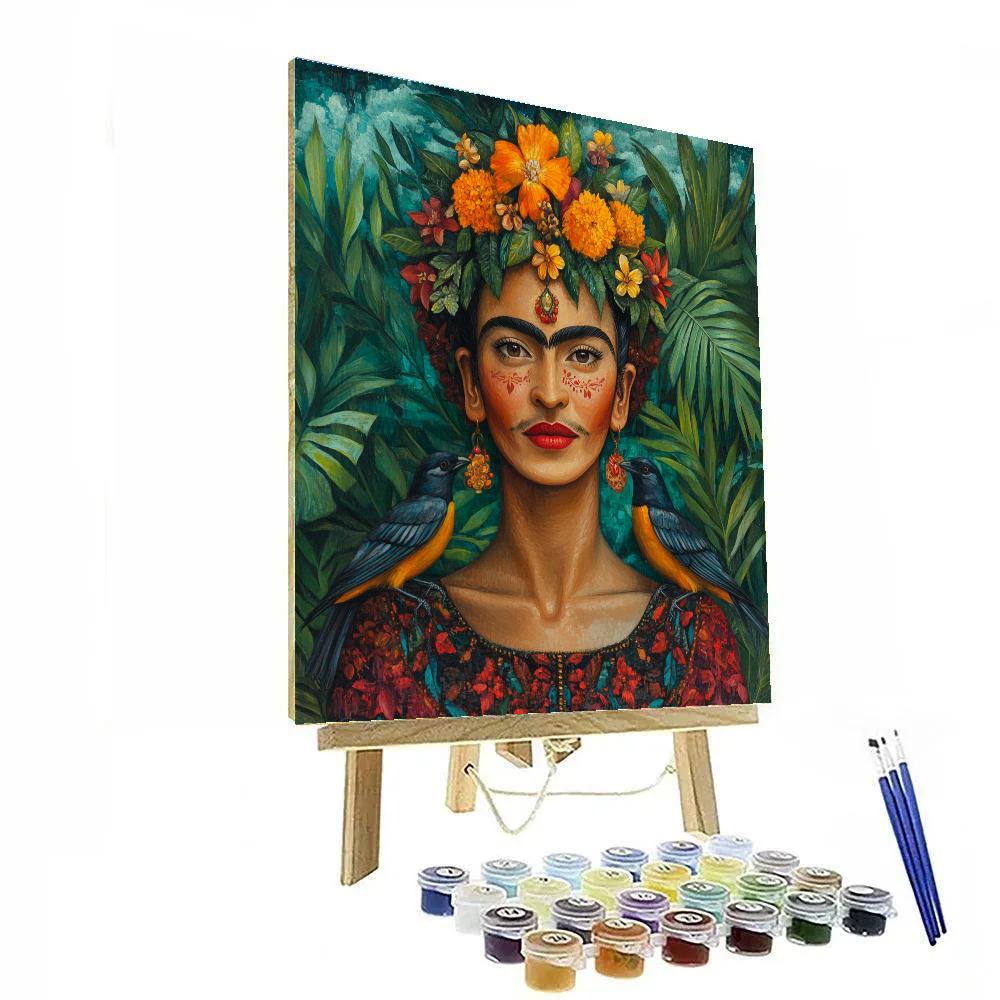 Frida Kahlo Inspired Portrait With Jungle Birds Number painting