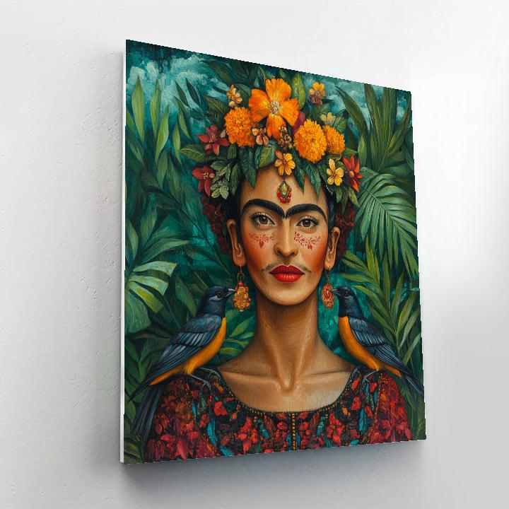 Frida Kahlo Inspired Portrait With Jungle Birds Number painting