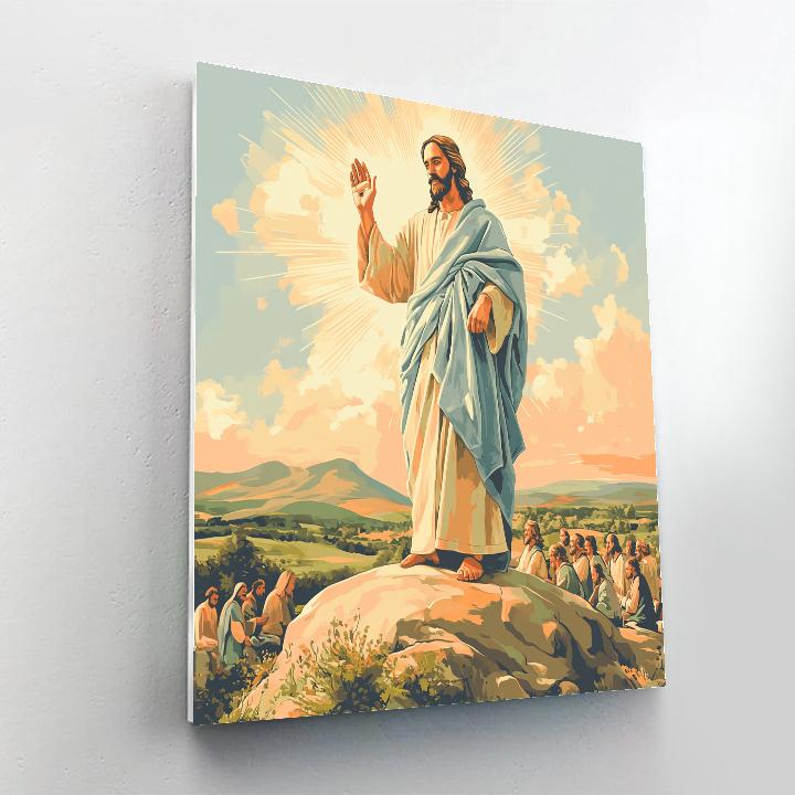 Mountain Sermon, Jesus In Dawn Light paint by number
