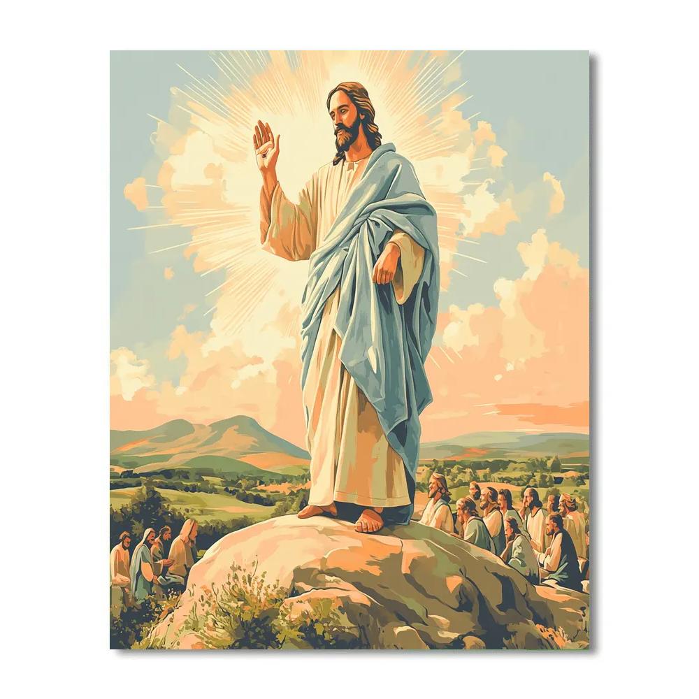 Mountain Sermon, Jesus In Dawn Light paint by number