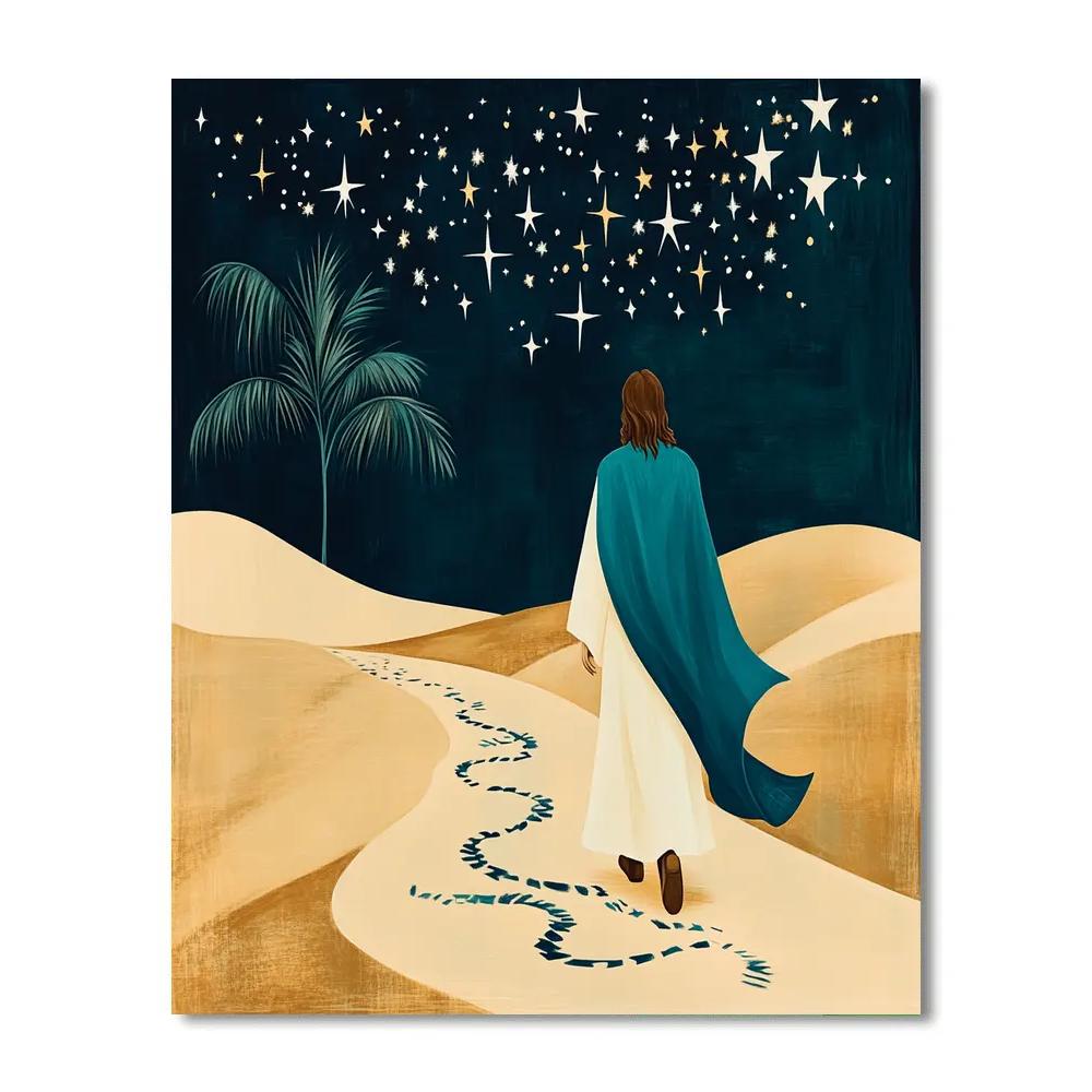 Jesus Footsteps In Desert Constellations paint by color